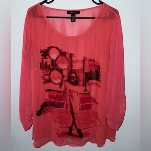 Style & Co. Coral Sheer Blouse with Artistic Print
